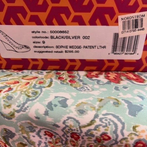 Tory Burch Sophie Wedges Black/Silver Size 9 - Picture 1 of 6